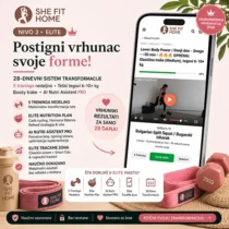 Nivo 3 Elite najnapredniji program kućnog treninga za žene sa teškim bučicama, rotacijom ugljenih hidrata i AI Nutri Asistentom PRO platforme She Fit Home.